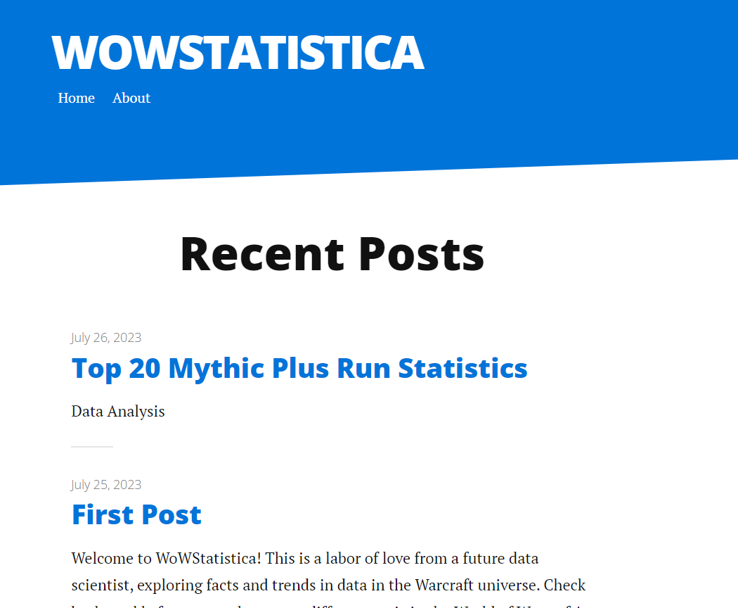 A picture of WoWStatistica. It's bold, blue, and minimal.